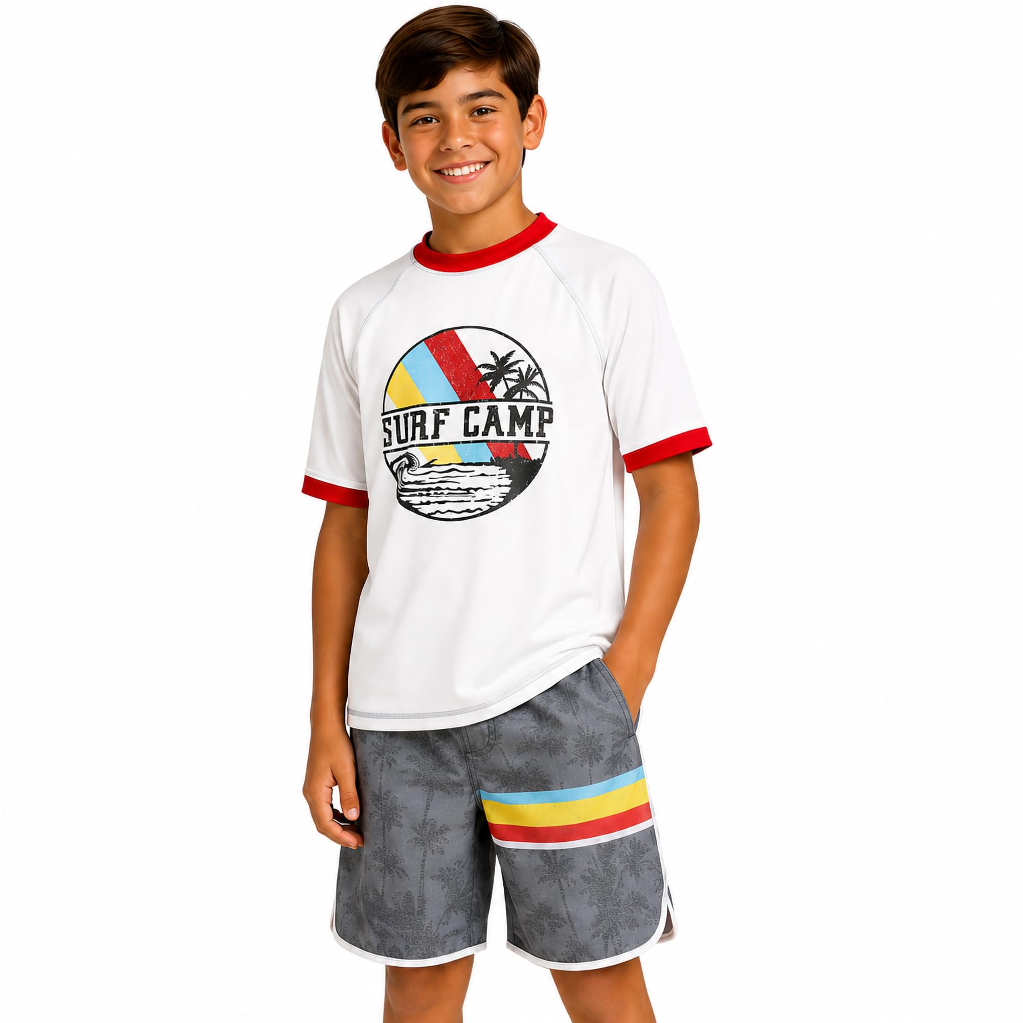 iXtreme Boys 2-Piece Rash Guard Swim Set Short Sleeve Shirt &amp; Trunks