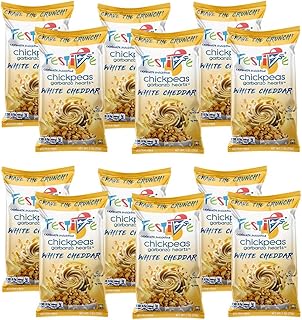 Feel Festive 12 Bags 1-oz White Cheddar Crunchy Roasted Chickpeas Protein Snack Pack - Healthy Garbanzo Beans Non-GMO Vegan Gluten-Free Soy-Free Balanced Macro Nut Free, Individual Convenient Portions
