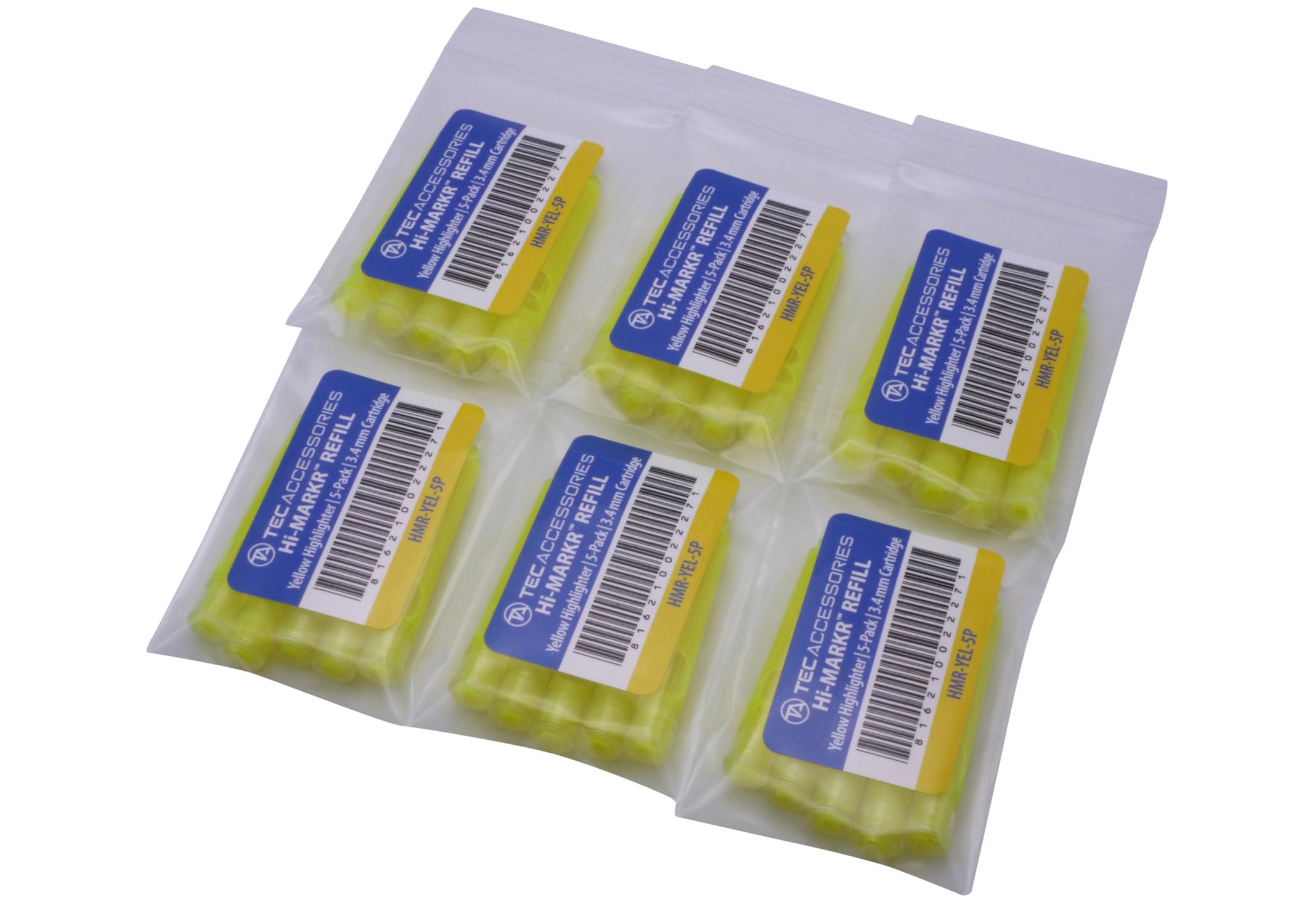 TEC Accessories - Hi-MARKR Pen Highlighter Cartridges – Yellow Color - Set of 30 Highlighter Refill Cartridges - Non-Toxic - Non-Bleed - Quick Drying - 3.4mm Bore Diameter