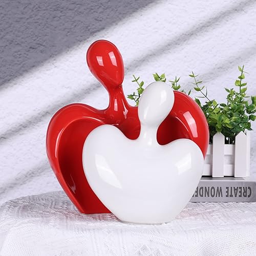 Vista 24 de Estatua de amor de cerámica, pareja masculina y femenina abrazando escultura, decoración del hogar en blanco y negro, boda para padres, figuras