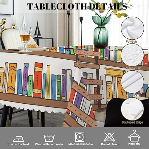 Miniatura 4 de Swono Mantel de estantería de 52 x 70 pulgadas, para biblioteca, libros y escaleras, mantel para mesa de comedor de granja, antimanchas, para