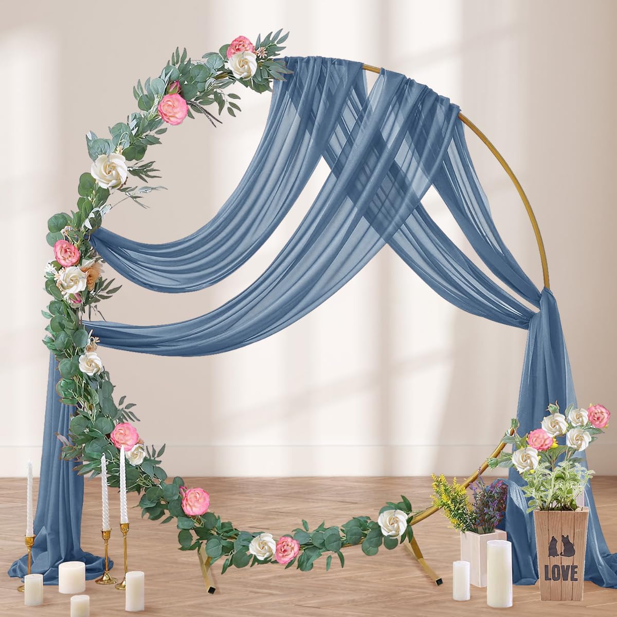 DeZerlor Wedding Arch Draping Fabric 29" x 20 FT Drapes for Backdrop Sheer Curtains for Romantic Bridal Baby Shower Decorations Ceremony Birthday Party Outdoor Events, Dusty Blue