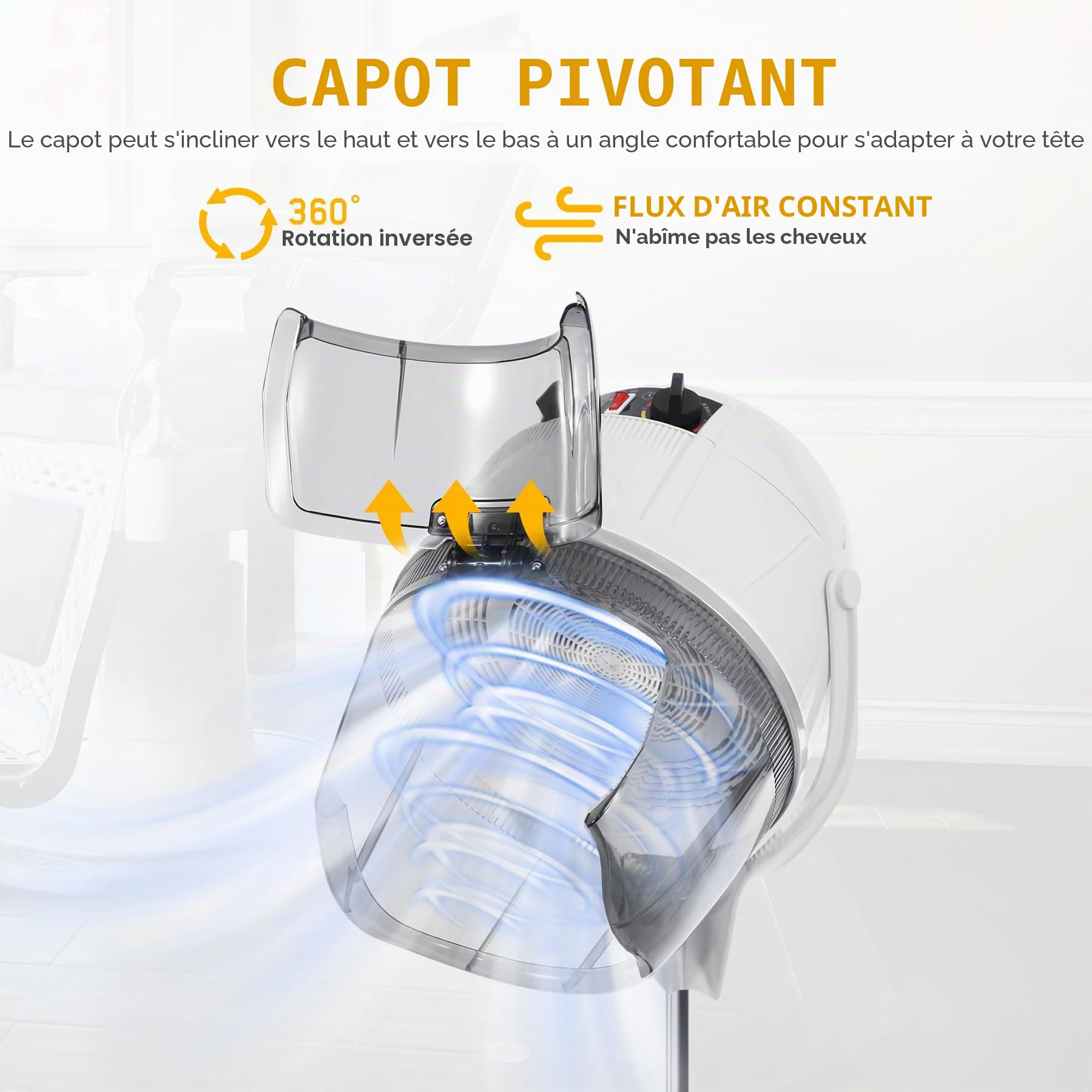 Casque Chauffant Professionnel sur pied, Casque Sèche-Cheveux avec Minuterie pour salon de Coiffure pour salon de Coiffure Spa, Blanc