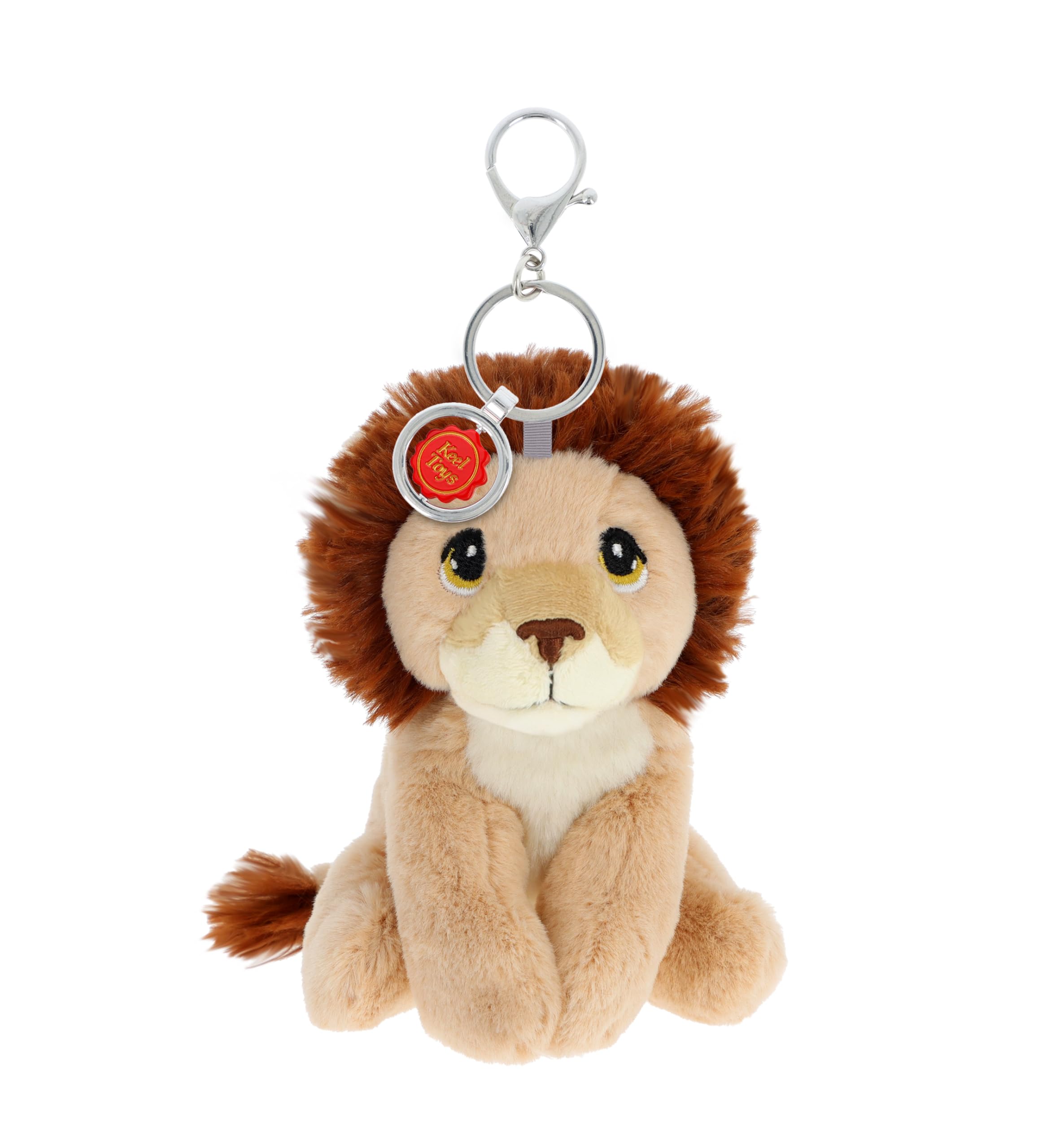 KEELTOYS - Lion Keyring 12 cm - Plush Toy 100% Recycled Wild Animals - Environmentally Friendly Toy Keeleco for Children