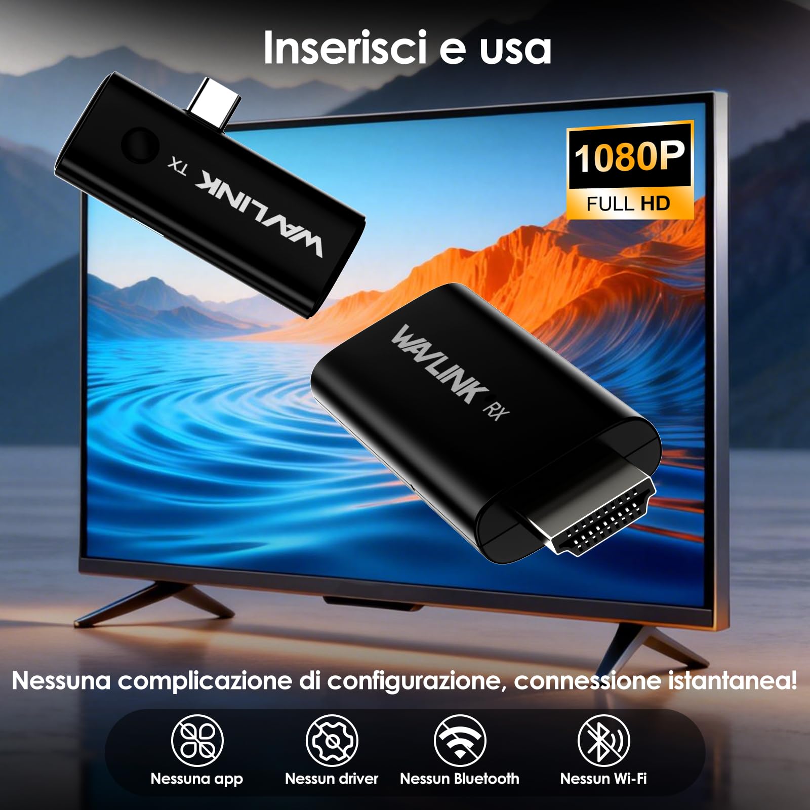 WAVLINK Trasmettitore e ricevitore HDMI wireless, estensore HDMI wireless