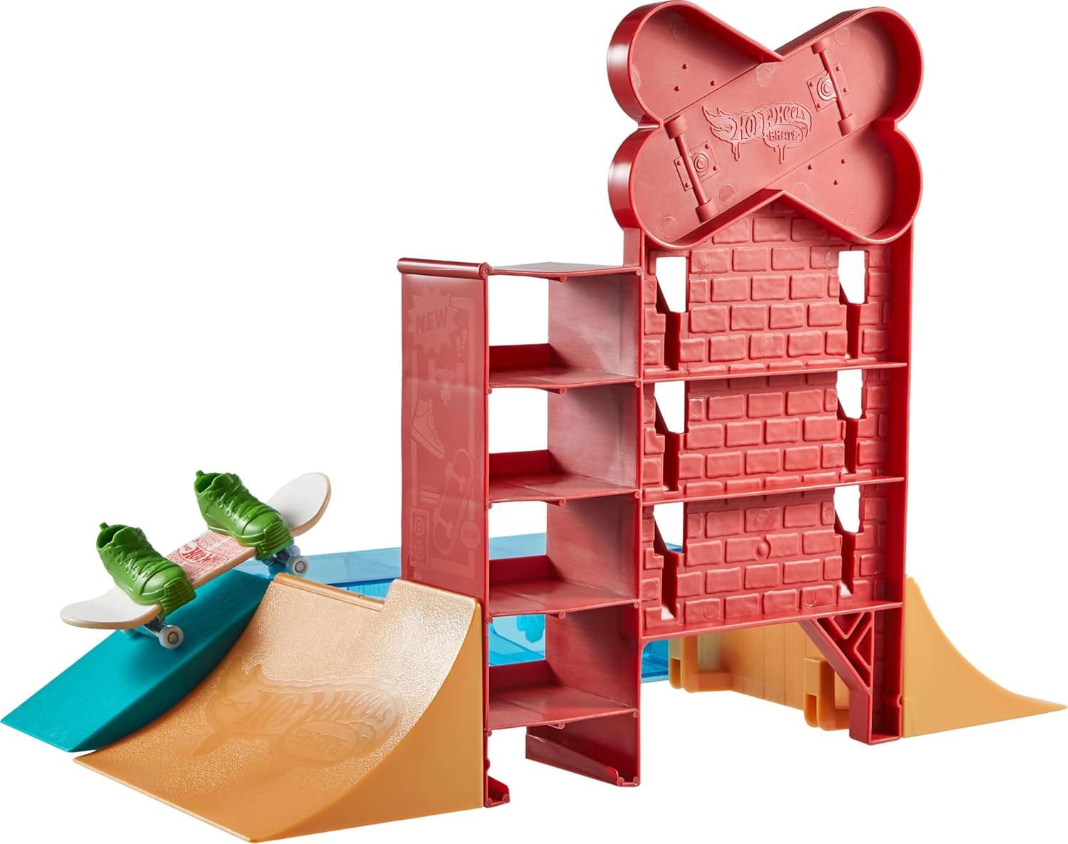Hot Wheels Skate Playset with Exclusive Fingerboard & Pair of Shoes, Skate Shop Set Features Ramps, Walls & Edges for Skating, Includes Storage