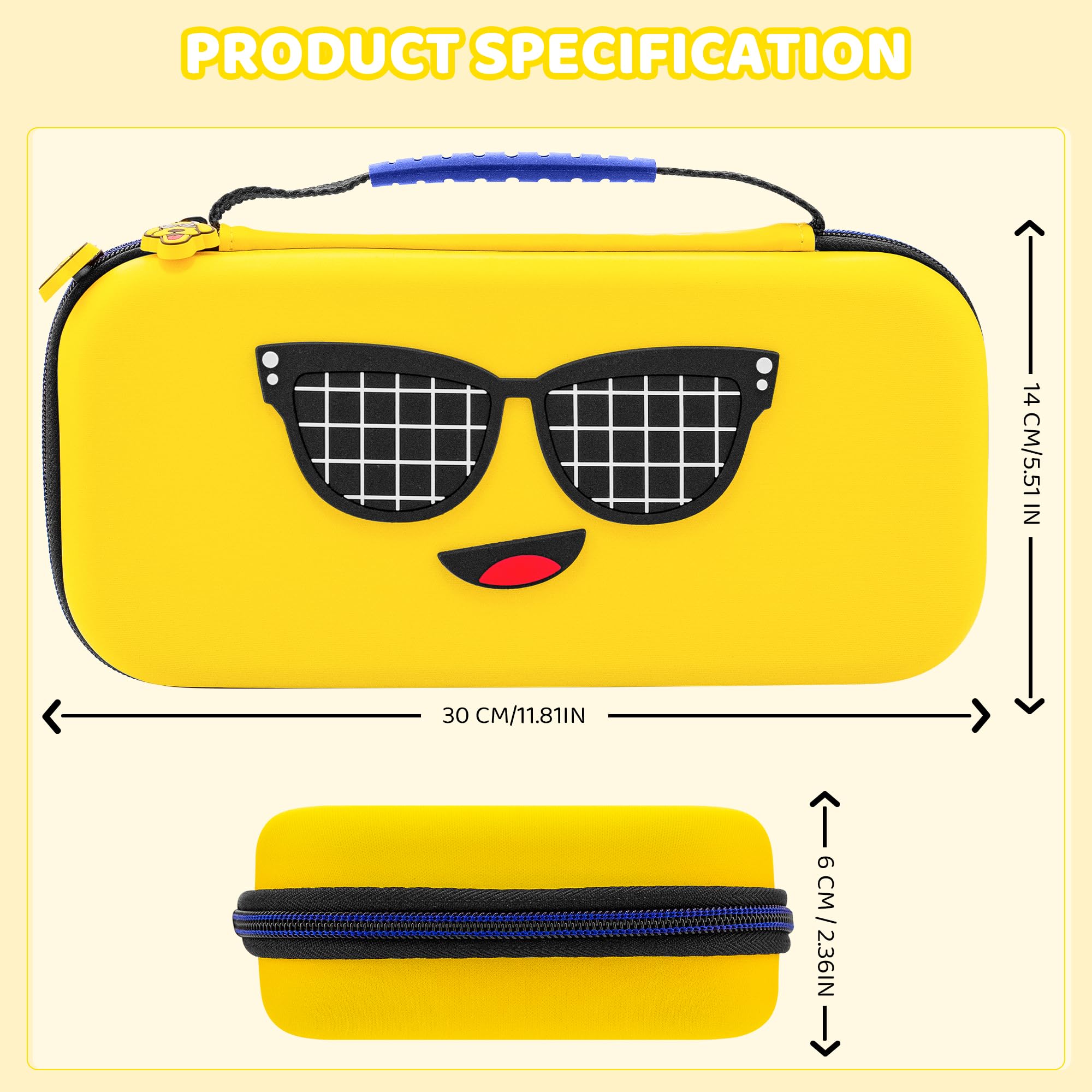 RHOTALL Sac de transport jaune pour Nintendo Switch 2, étui de voyage rigide pour Fortnite Peely, Switch 2 accessoires, étui de protection et sac de rangement avec 12 emplacements et film de