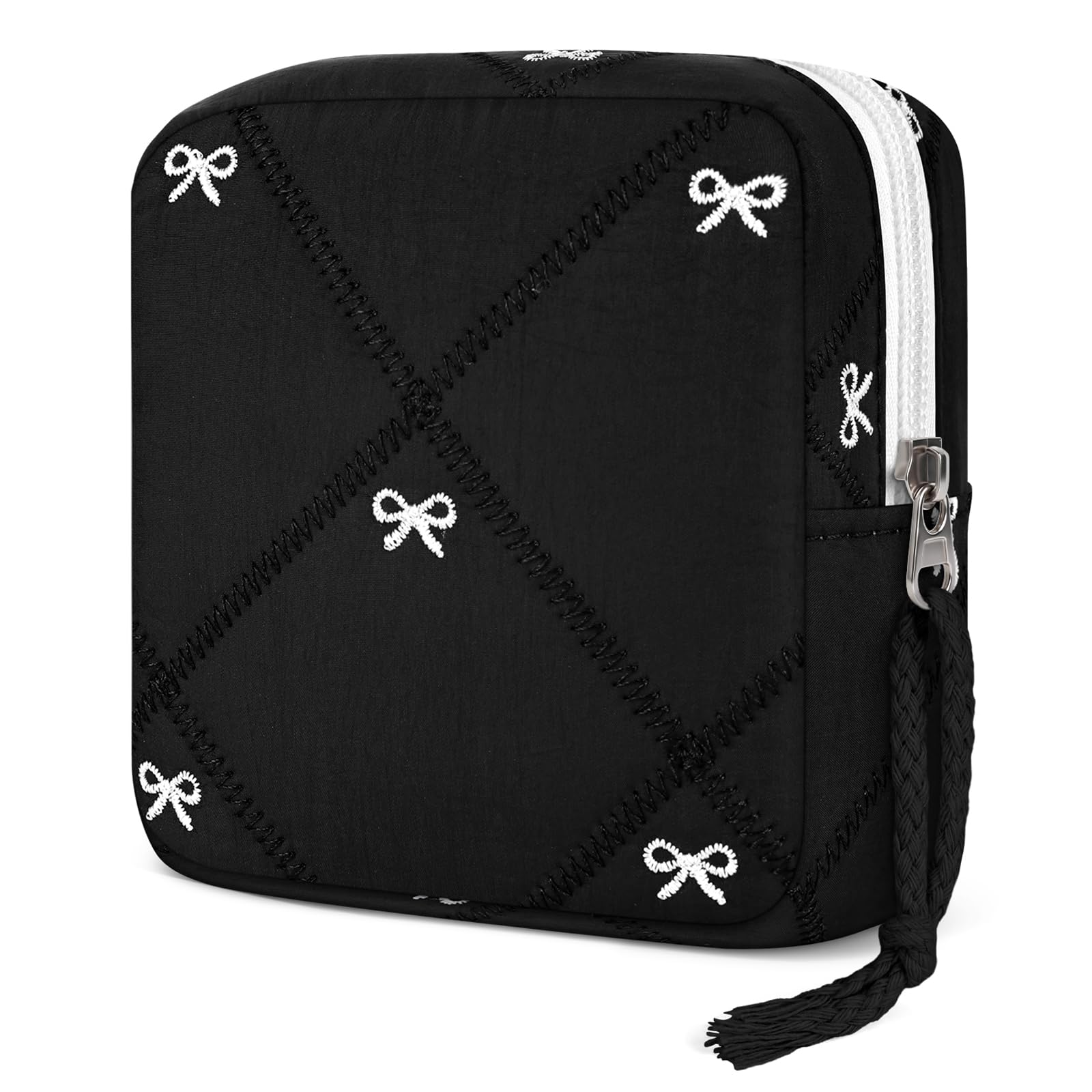 Likesing 4.5" Period Bag Pouch, Quilted Tampon Holder for Purse-Black Bow