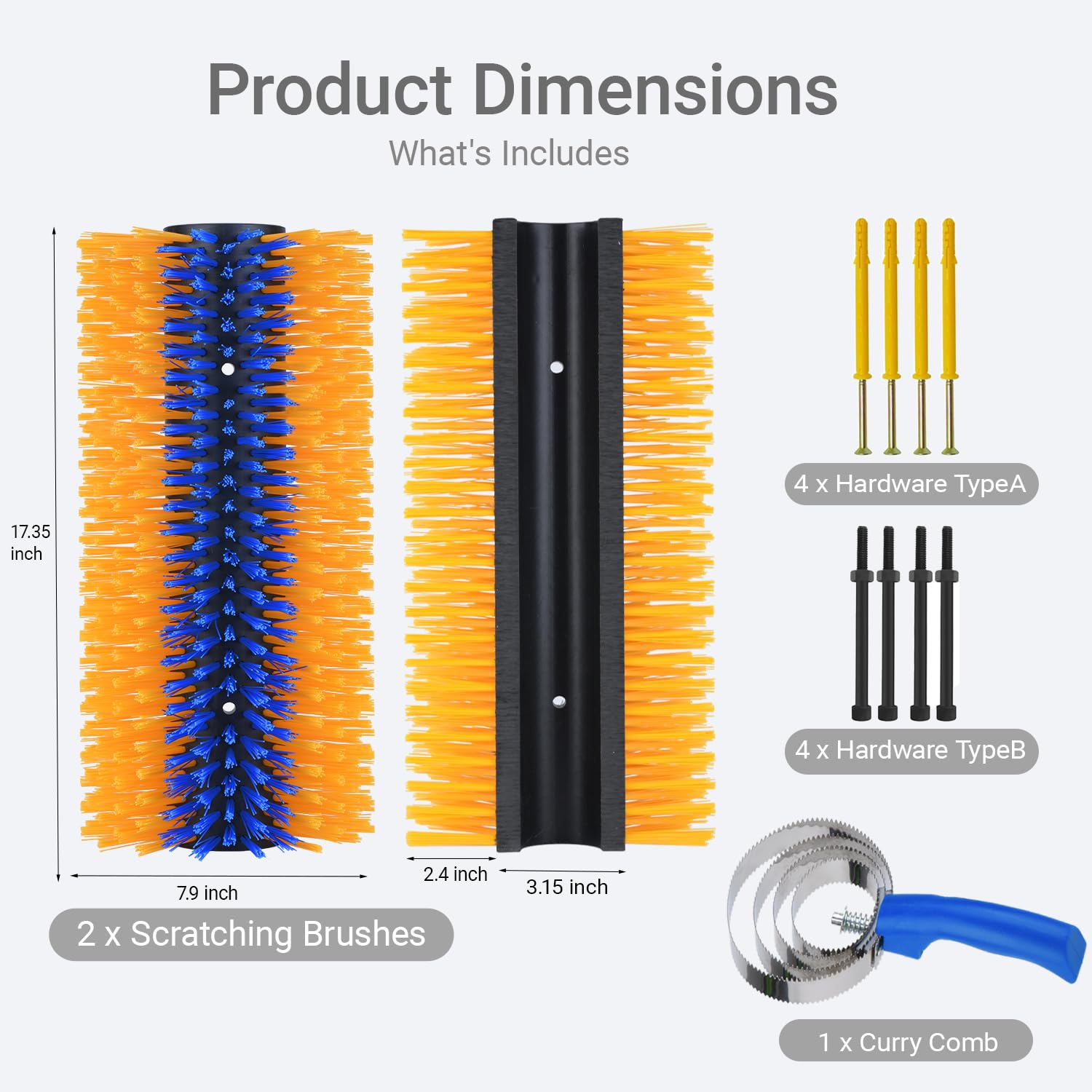 TERPUP 2PCS Livestock Scratching Brush, Horse Grooming Brush Kit With Stainless Steel Curry Comb, Durable Massage Scratch Brushes for Goats Cow Donkey Horse Sheep - 5