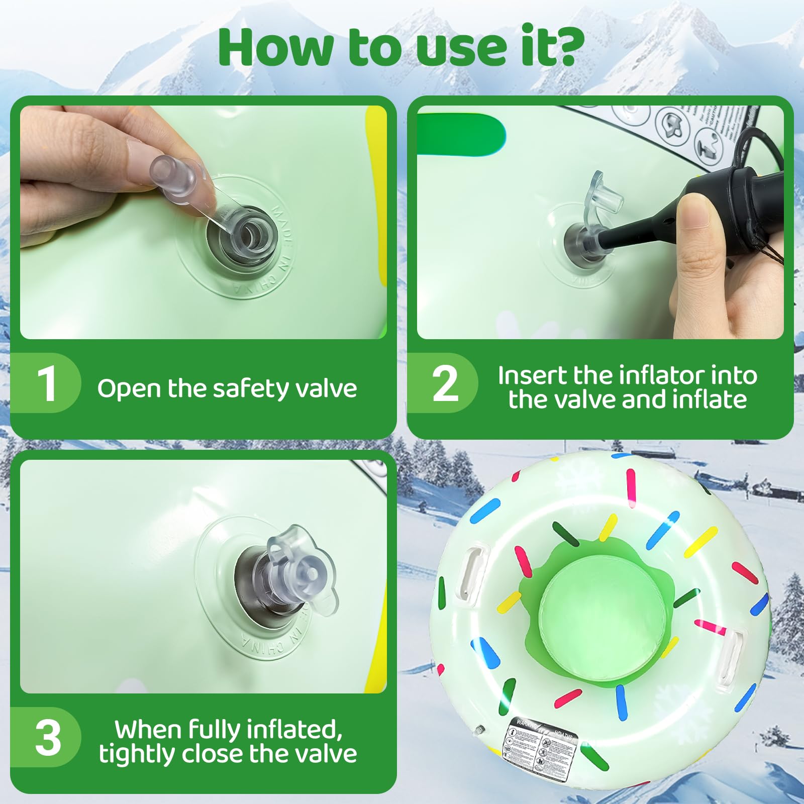 SilverChry Trineo Hinchable de Nieve de 80 cm, Tubo de Nieve Inflable con Asas para Niños y Adultos