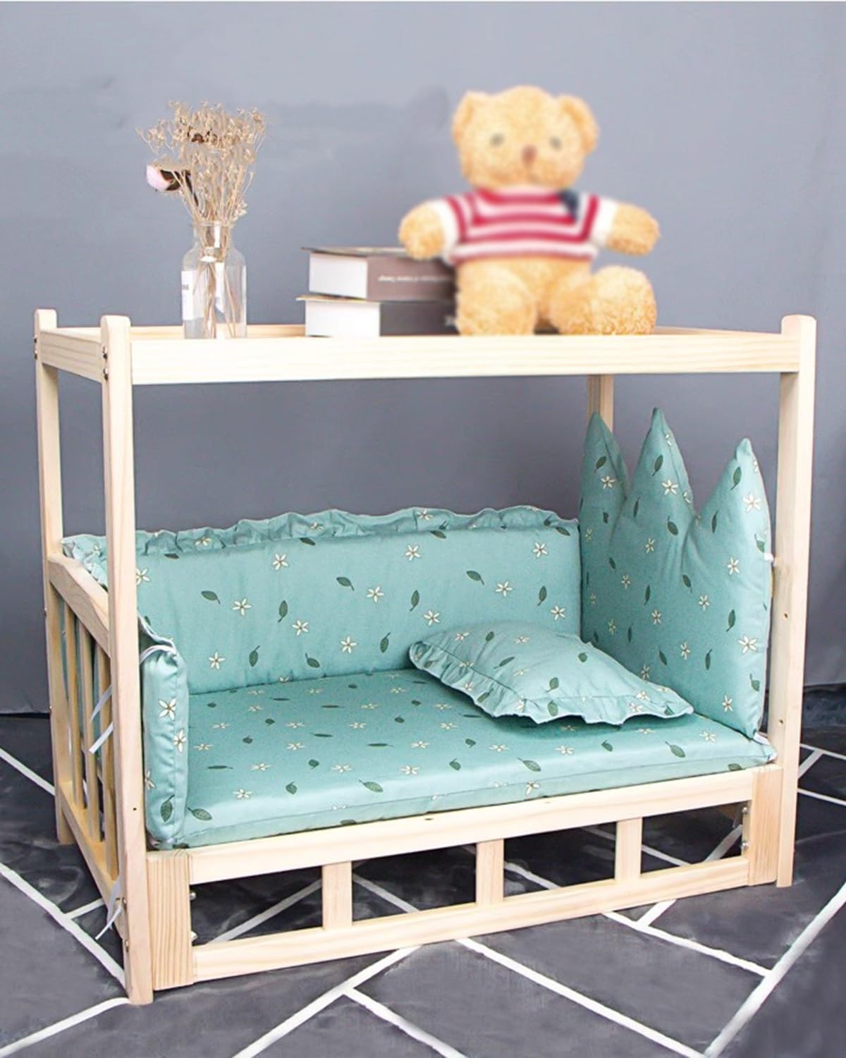 Dog Bed 2 Layer Cute Elevated Dog Bed Solid Wood Frame All Natural Pet Shelter Four Seasons Universal