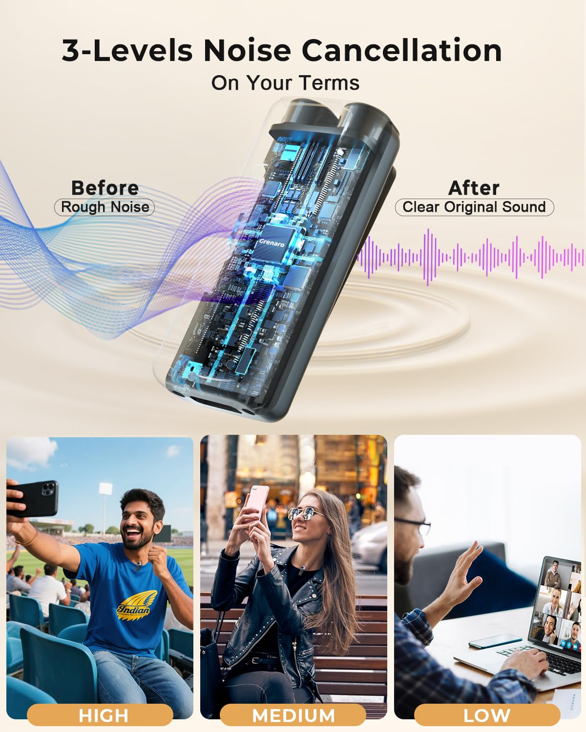 GRENARO Mic for YouTube Wireless with 48H Charging Case, 3-Level Noise Cancellation Mic Wireless for Android/iOS, Dual Lapel Microphone for Recording, Facebook, Live Stream - Image 3 thumbnail