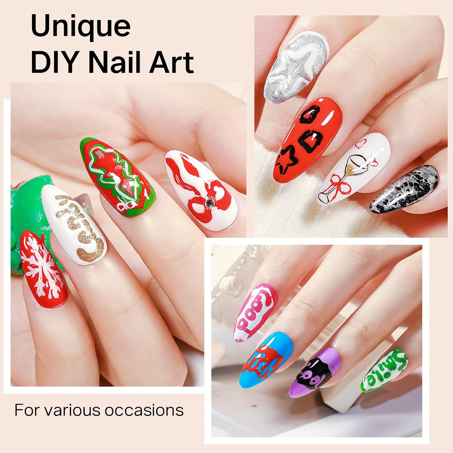 MIZHSE Poke Gel Nail Polish Set, with Professional Poke Foundation Gel, Multifunctional Drawing Painting Nails Art Design Classic Colors Lace Letter Wave Flower Manicure DIY Home Gift for Women