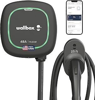 Wallbox Pulsar Plus Level 2 EV Charger 48 Amp - 11.5kW 240V Wall Home EV Charger - J1772 25ft Cable - Outdoor and Indoor EVSE - Energy Star and UL Certified - Assembled in USA - Black Matte