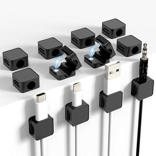ELZO Paquete de 12 clips magnéticos para cables, organizador de cables para gestión de cables, organizador de cables con adhesivo fuerte, magnético,