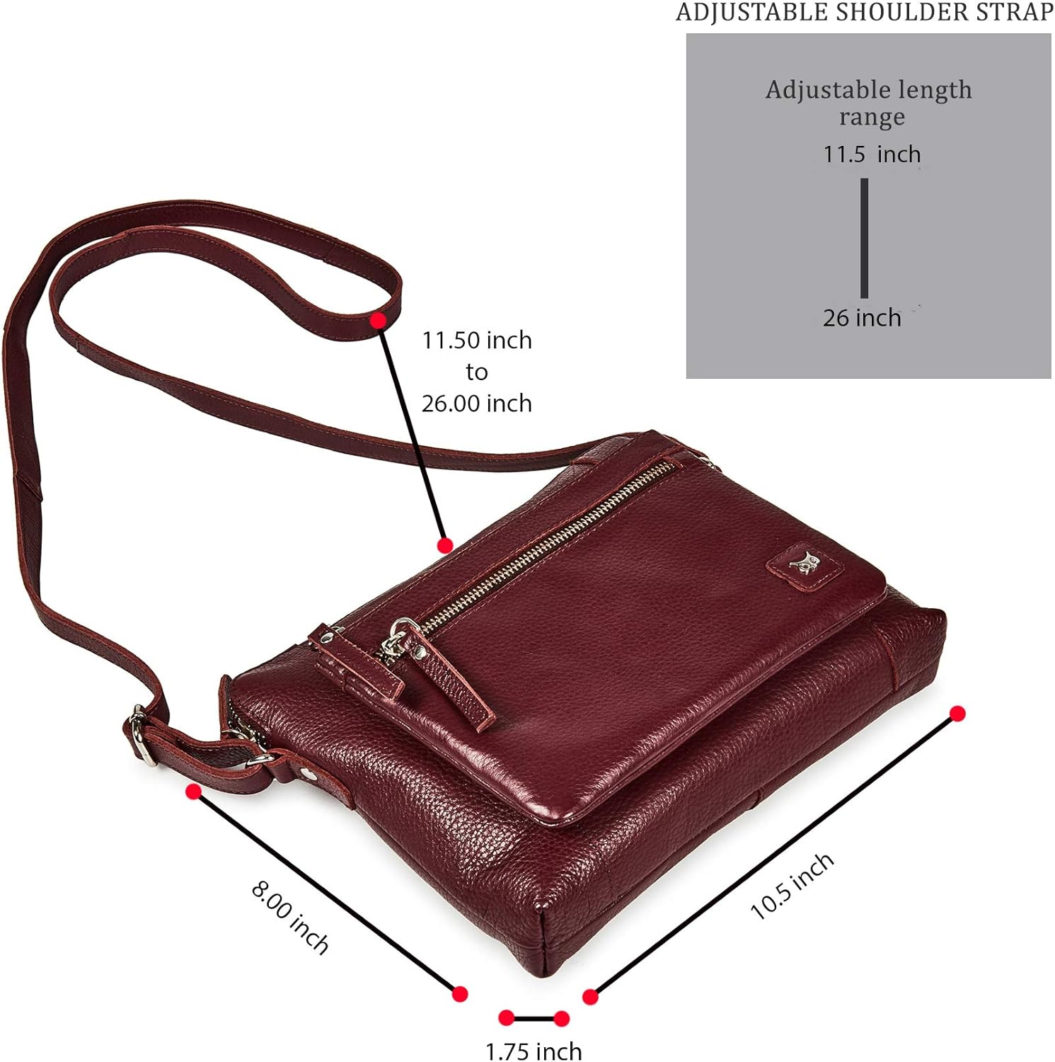 Leather Crossbody Bags for Women Small Soft Genuine Pebbled Sling Shoulder Handbag Crossover Purse with Full Adjustable Strap (Burgundy Nappa)
