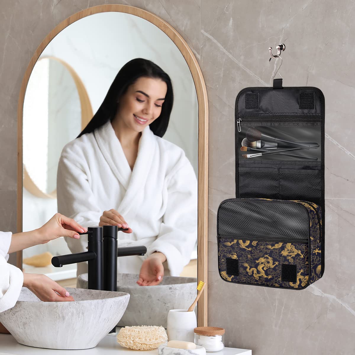 Chiński styl smok podróżna kosmetyczka nadruk smoka torebka do mycia torba unisex wiszące przybory toaletowe kosmetyczne organizer do makijażu, wielobarwny, Jeden rozmiar