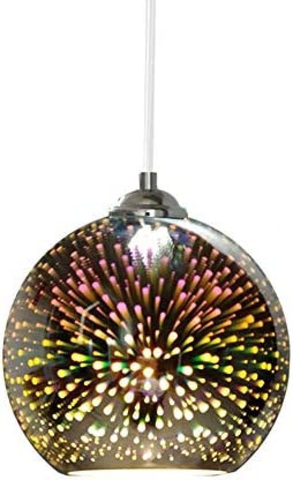 Hehexiqh Silver Creative Personality Led Color 3D Glass Chandelier Spherical Fireworks Glass Lampshade Ceiling Chandelier E27 Lamps Restaurant Decoration Chandelier Bar Hotel Chandelier,,20Cm