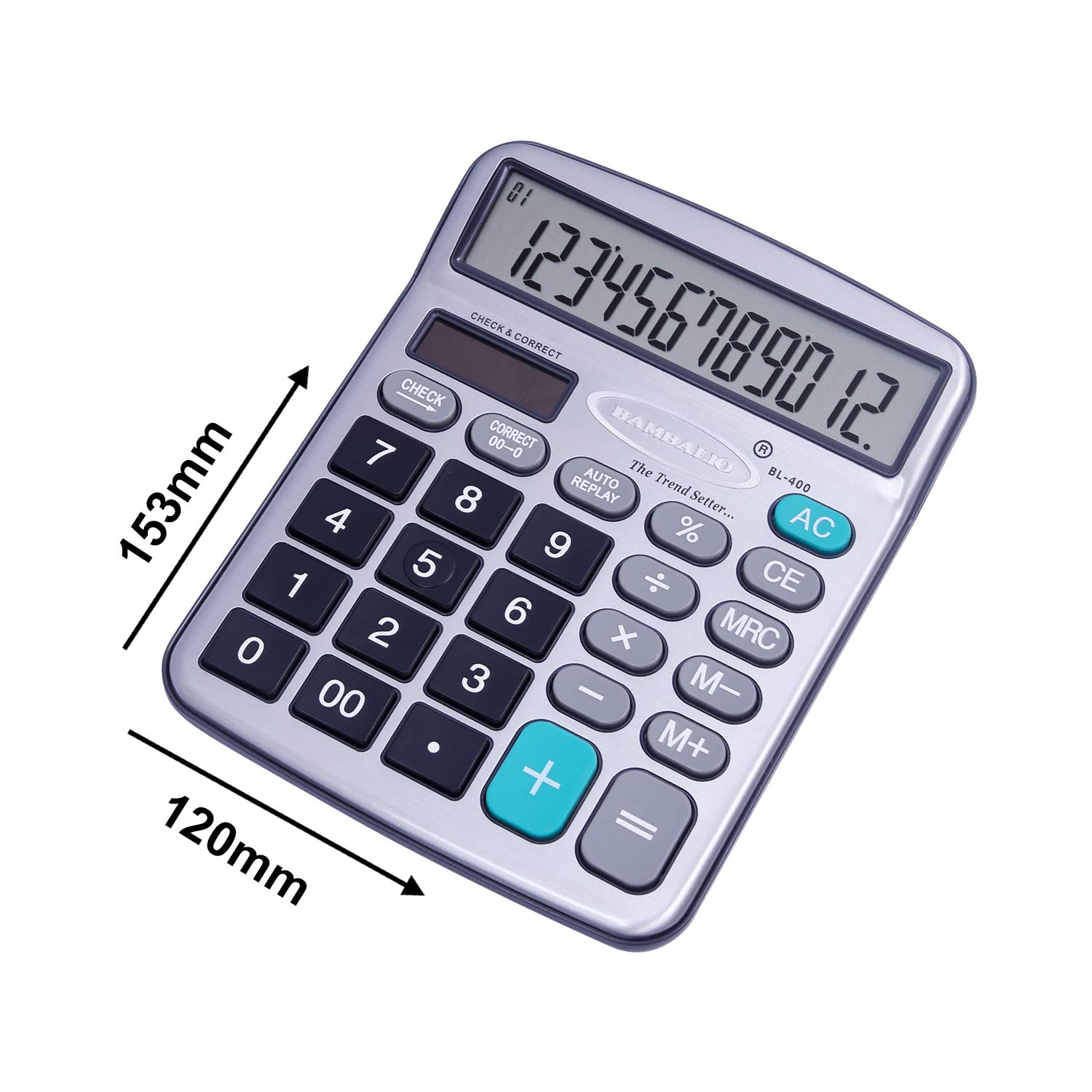 Bambalio Digits BL-400 - Calculadora electrónica con pantalla grande y panel metálico, color plateado, tamaño mediano