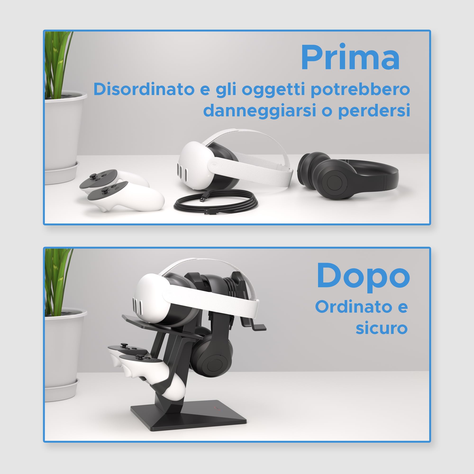 Digicharge Supporto per cuffie VR per Meta Quest 3S / Quest 3 / Oculus Quest 2 VR Mount Display Storage per cuffie e controller touch - 4