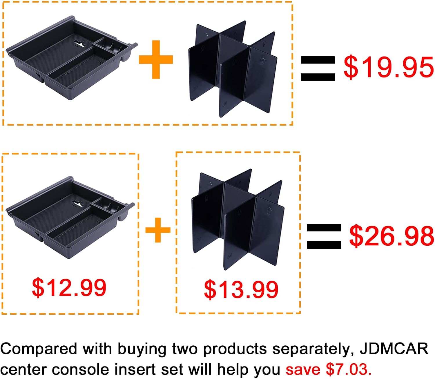JDMCAR 2PCS Center Console Insert Set Compatible with Toyota Tacoma 2023 2022 2021 2020 2019 2018 2017 2016, Console Armrest Box Insert Tray and Center Console Organizer Divider for Tacoma Accessories