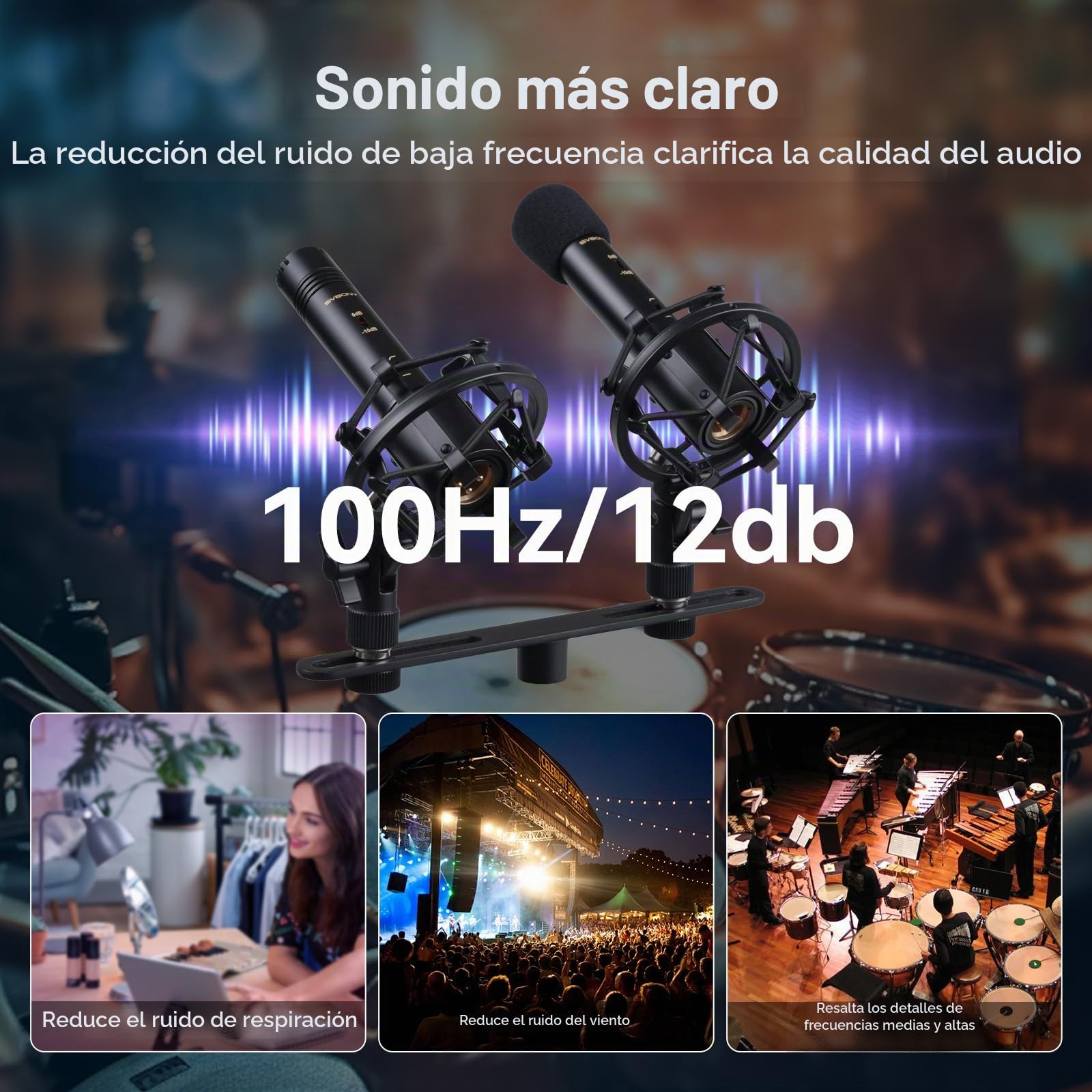 SVBONY SVMic M1 Micrófono de Condensador para la Grabación de Instrumentos | Kit Micrófono Dinámico Cardioide con Atenuación 10dB, Conector XLR de 3 Pines, Filtro Paso-Bajo 100Hz & SNR 78dB