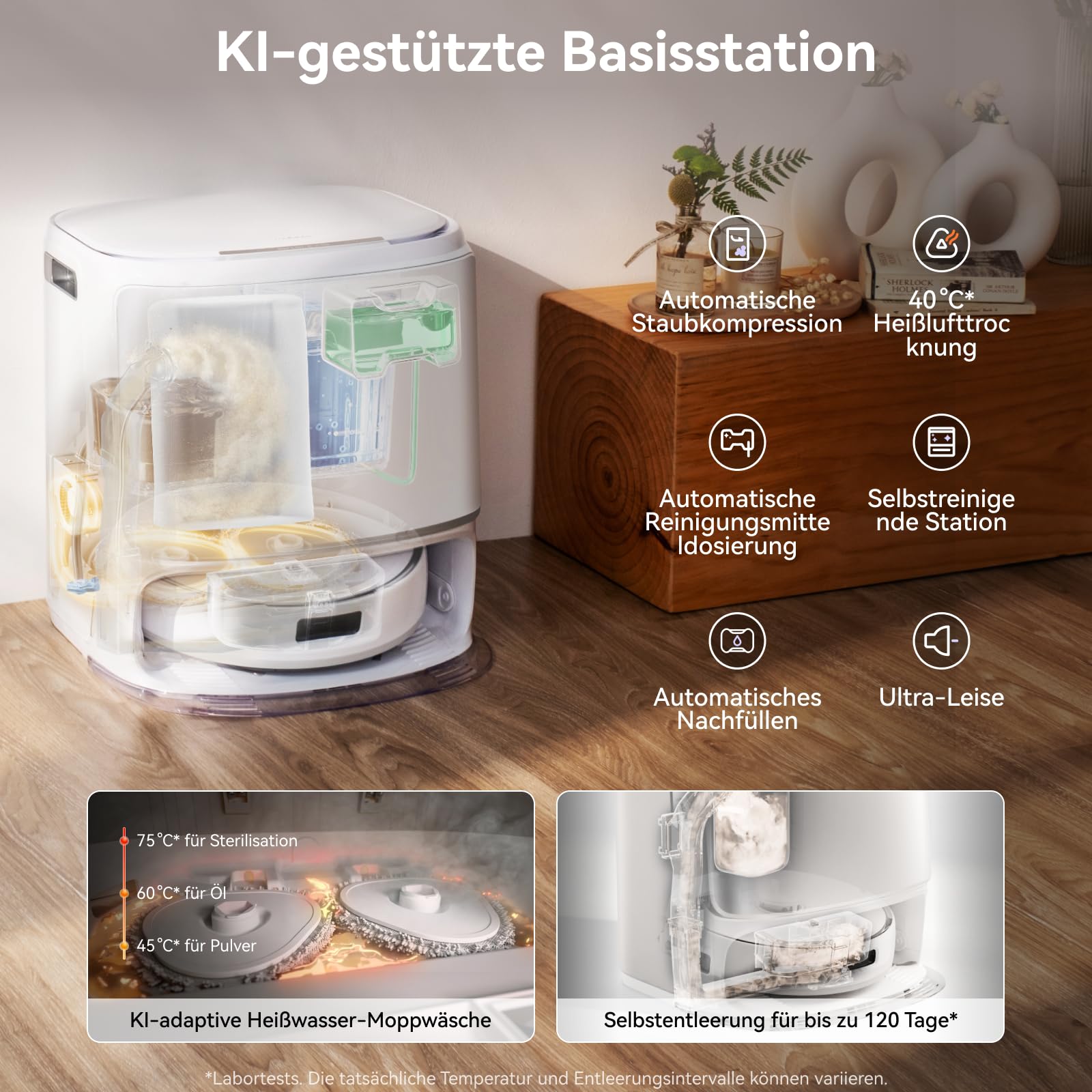 NARWAL Freo Z10 Saugroboter mit Wischfunktion, 15.000 Pa, 75°C heißes Wasser Mop Waschen, Auto-Trocknung Entleerung, Intelligente Hindernisvermeidung, Anti-Tangle-Bürsten Für Tierhaare