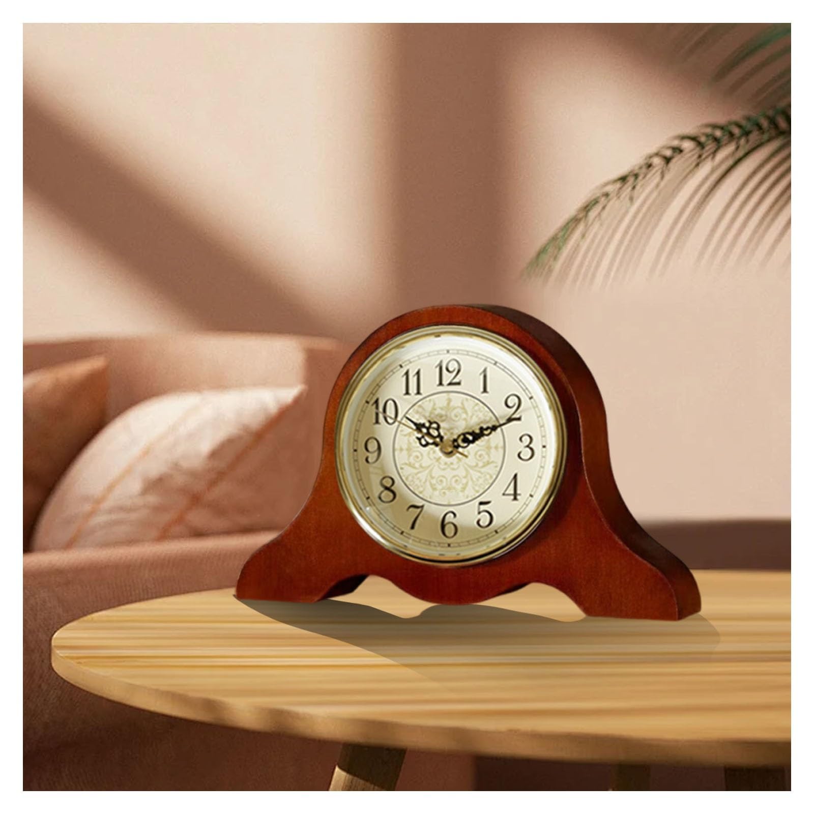 COYEUX Relojes de sobremesa de Madera Maciza, Reloj de Mesa Retro silencioso, Funciona con Pilas, para la repisa de la Chimenea del salón, decoración del hogar