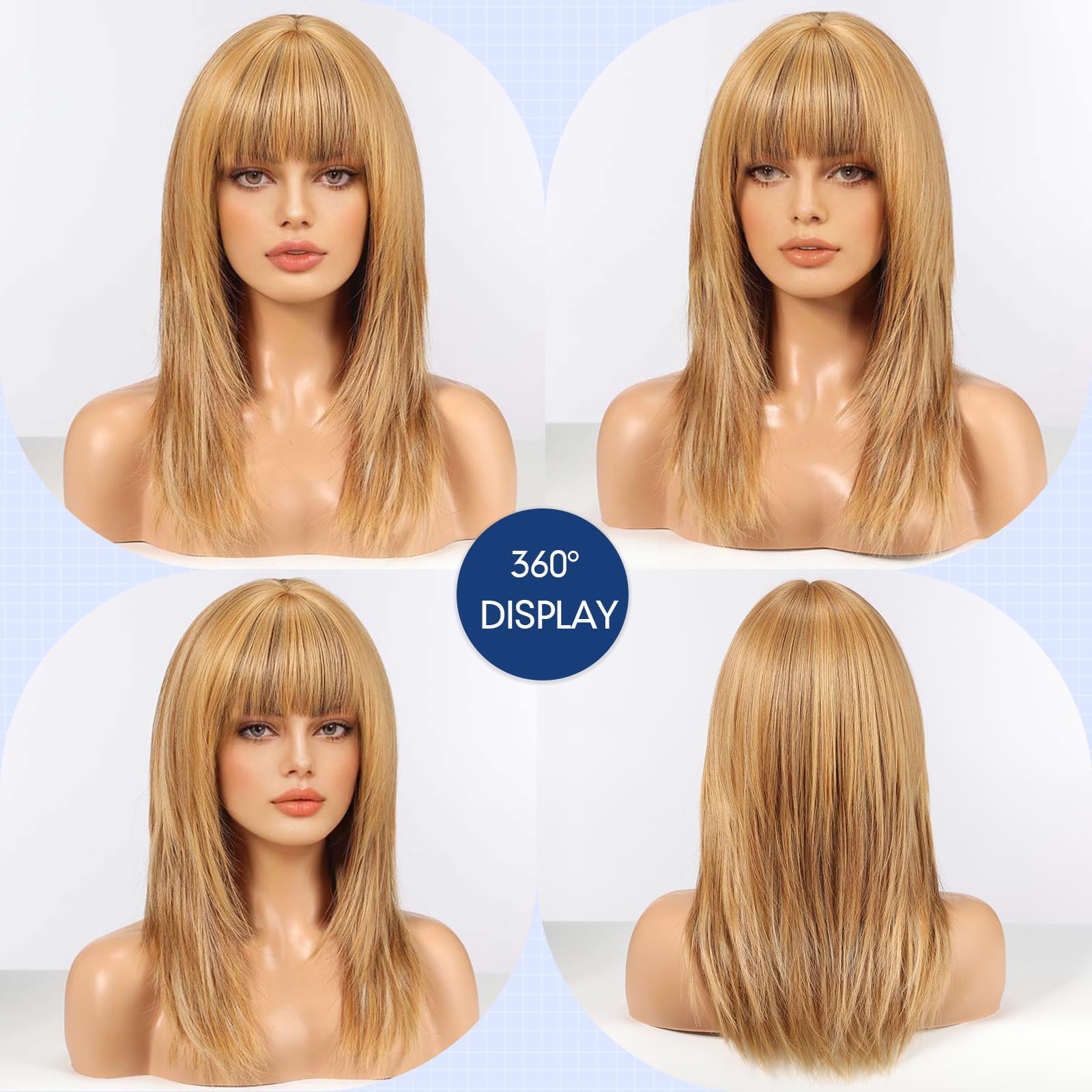 HAIRCUBE Women Wig Straight Wigs for Women Shoulder Length Blonde Wig Synthetic Wigs with Bangs Daily Cosplay - Image 4
