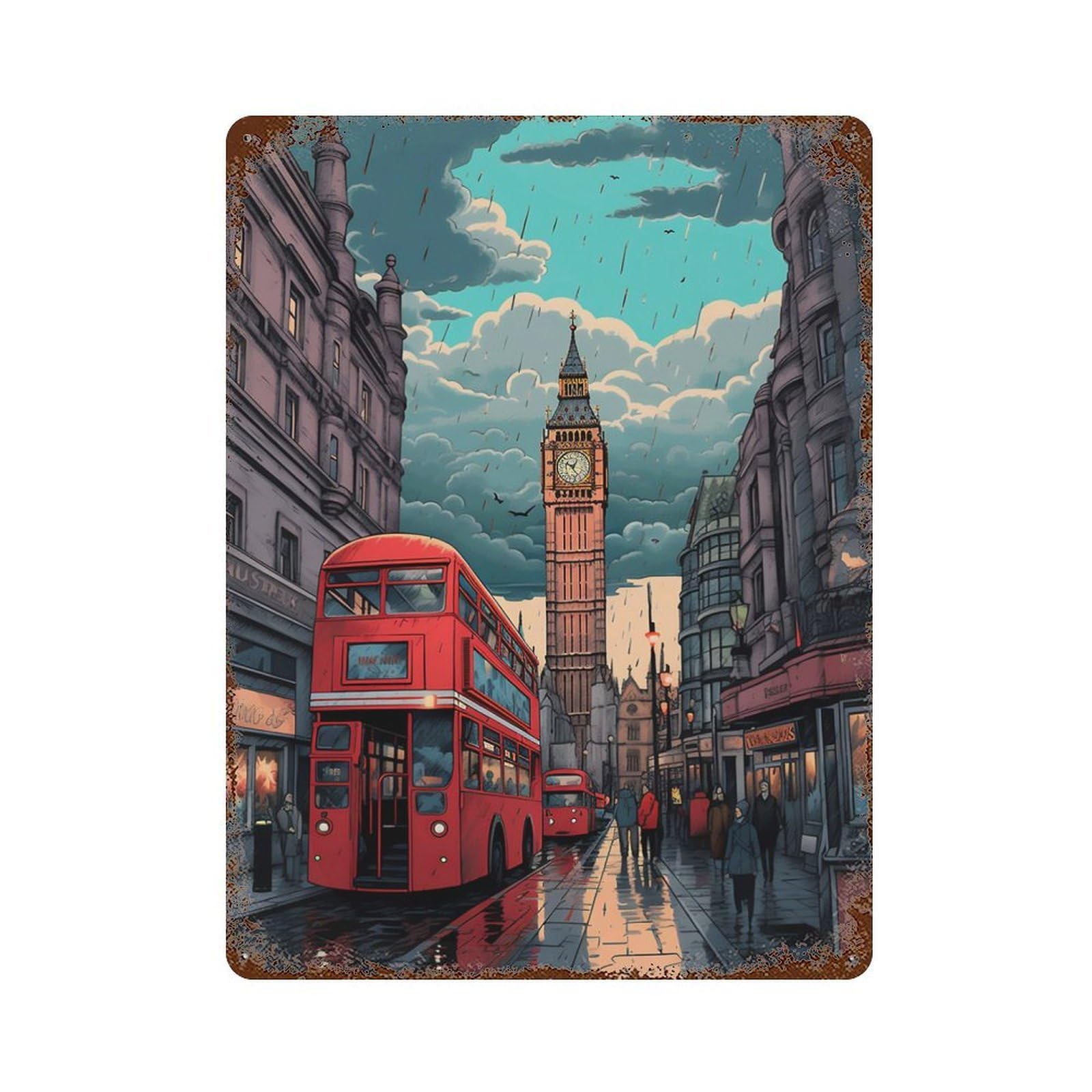 London Is Calling Weathered Tin Sign 15.7"x11.8", Ideal for Basement, Hobby Room And Garage Decor