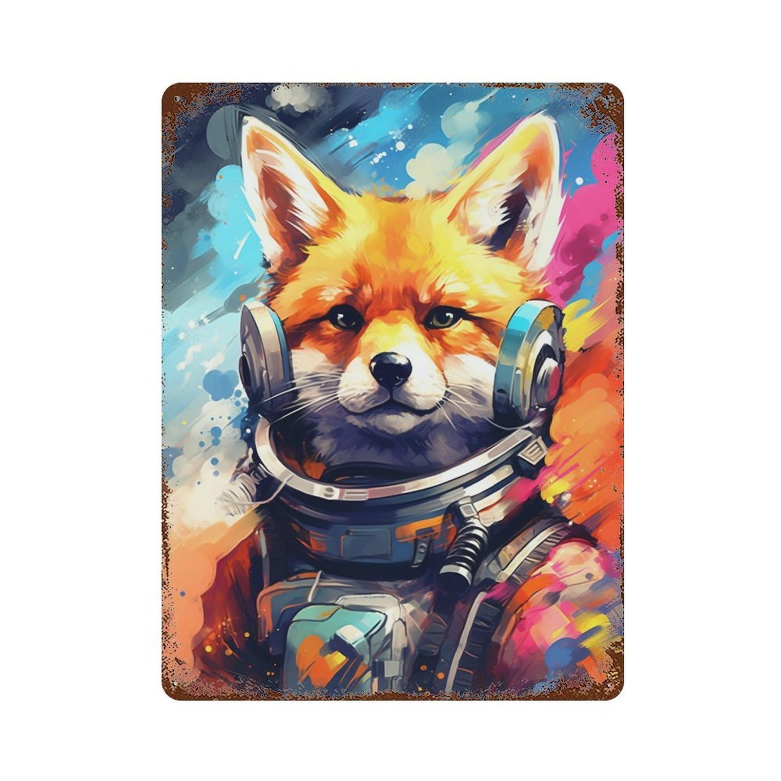 Cosmic Fox Explorer-8 Rustic Tin Plaque 15.7"x11.8", for Pub, Kitchen And Man Cave Decor, Vintage Wall Decor