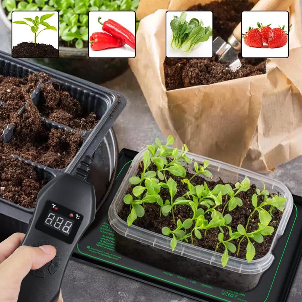 Estera Calefactora para Plantas, 50W Alfombrilla de Calor para Plantas con Controlador de Termostato, Alfombrilla térmica Duradera para Plántulas, Mascotas y Reptiles Negro 20.75X10 Inch