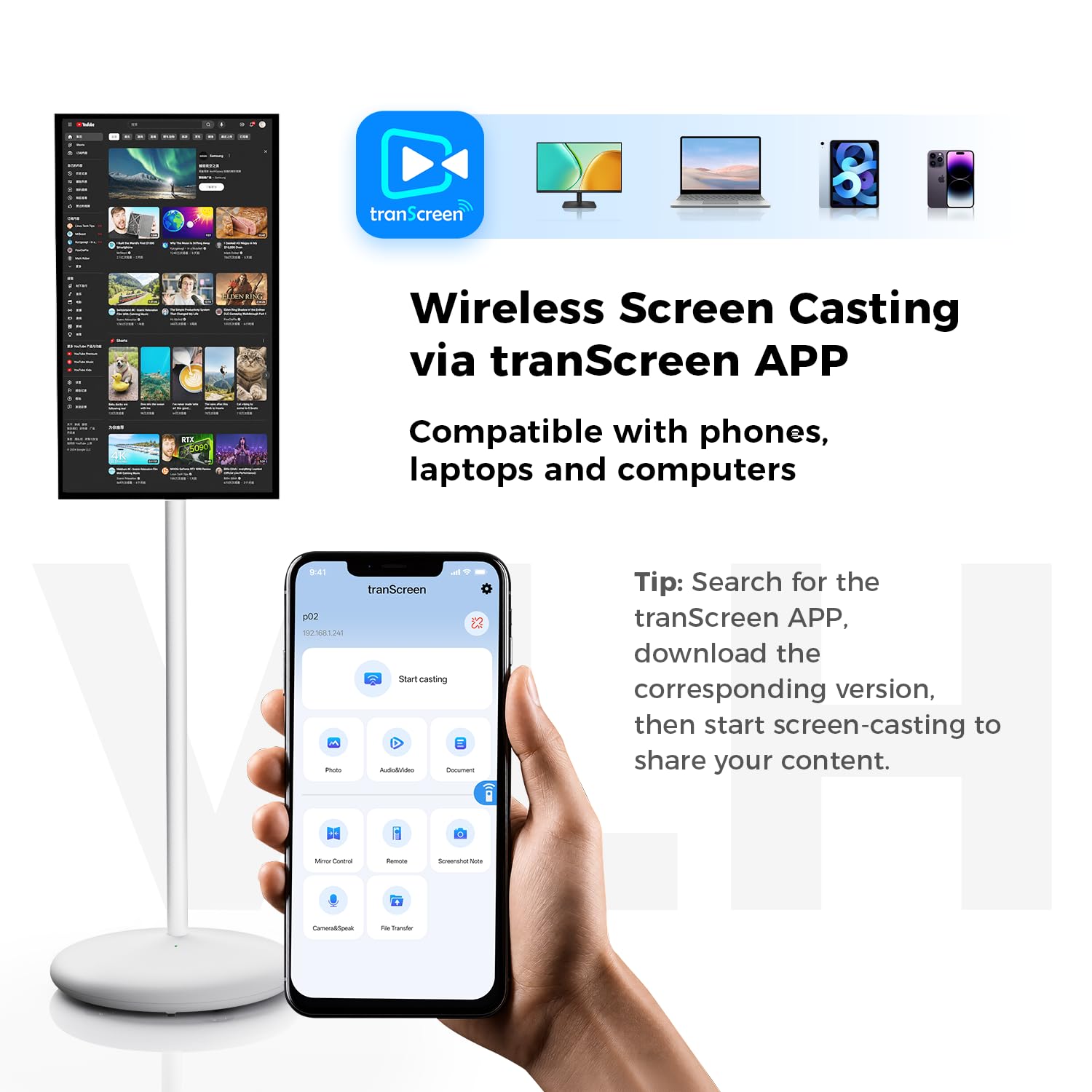 VLH 27″ FHD Touch Screen Rolling TV, Smart TV portatile su ruote, 6G+128GB, Batteria 27000mAh, Sistema operativo Android 15, Certificato EDLA, Tablet TV wireless con telecomando vocale, Fotocamera