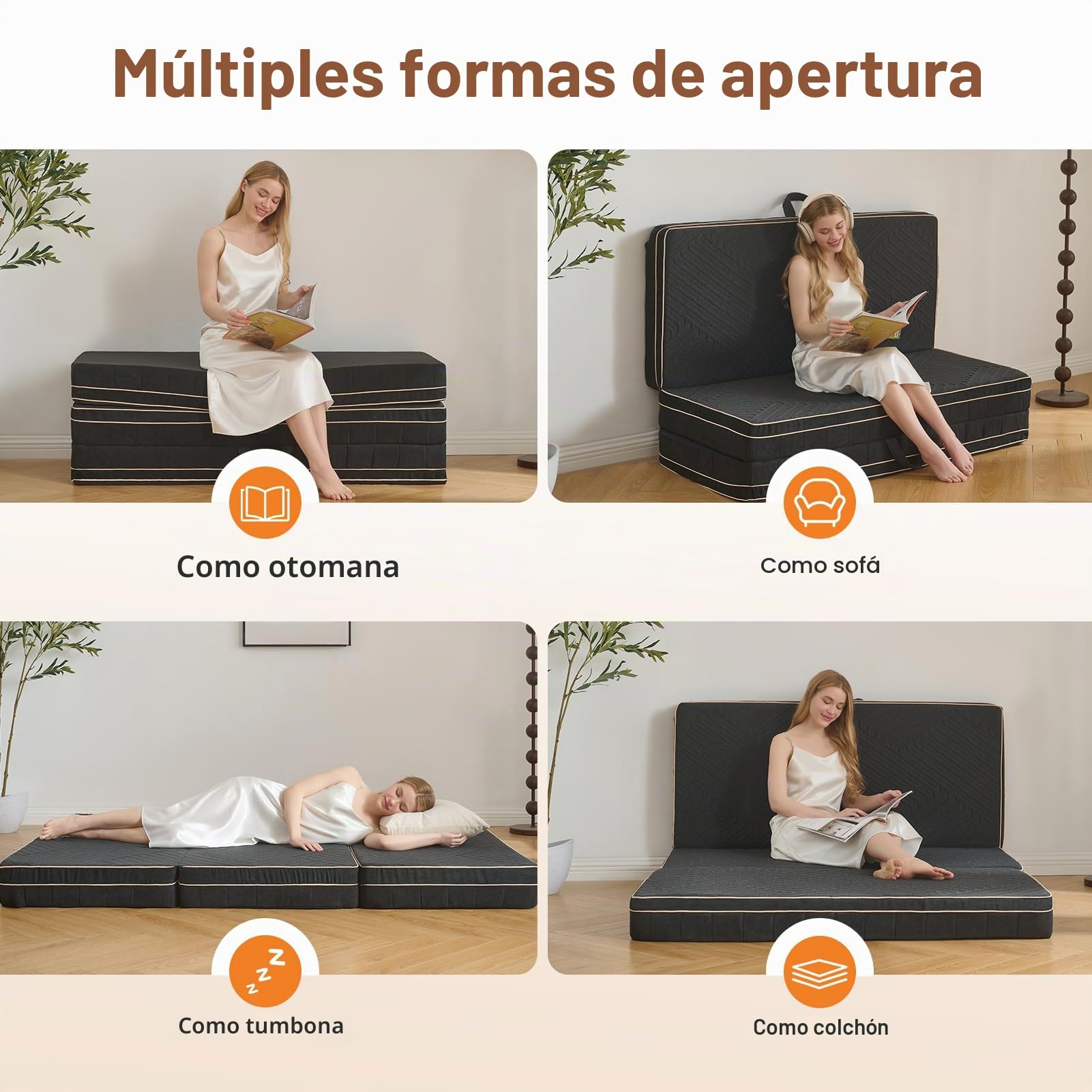 OIGAE Colchón Plegable 120x195x15cm, Colchoneta Plegable de Espuma Viscoelástica en Tres Partes, con Espuma de Tres Capas, para Hogar, Viajes y Acampada, Funda Lavable, Asas, Base Antideslizante