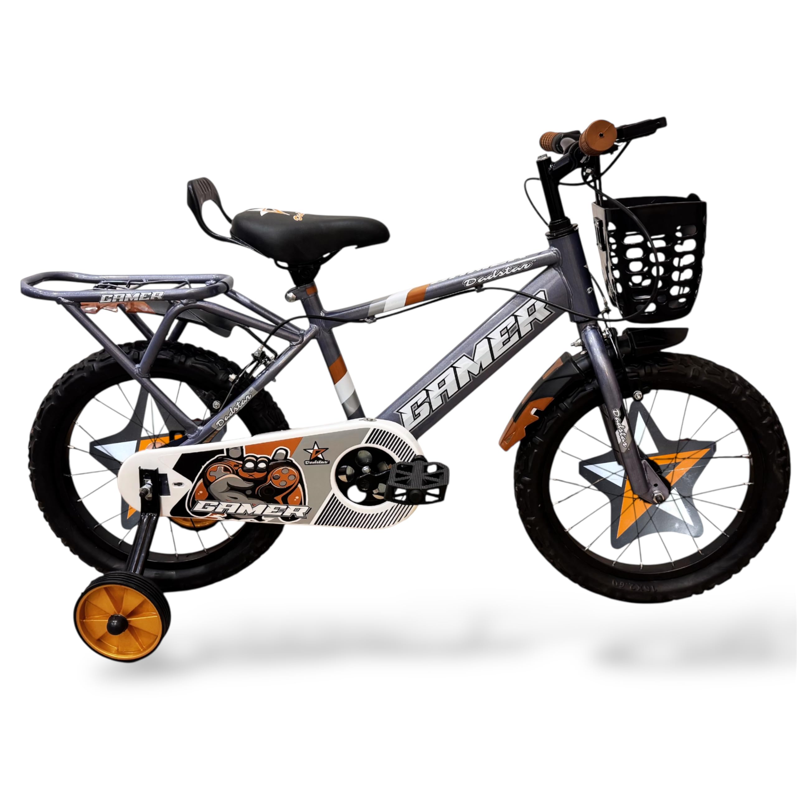 Dadstar 16T Kids Bicycle with Colorful Graphics | 16 Inch Wheels, Adjustable Seat, Training Wheels, and Front Basket | Perfect for Children Aged 4-7 Years (Steel Grey)-image-7