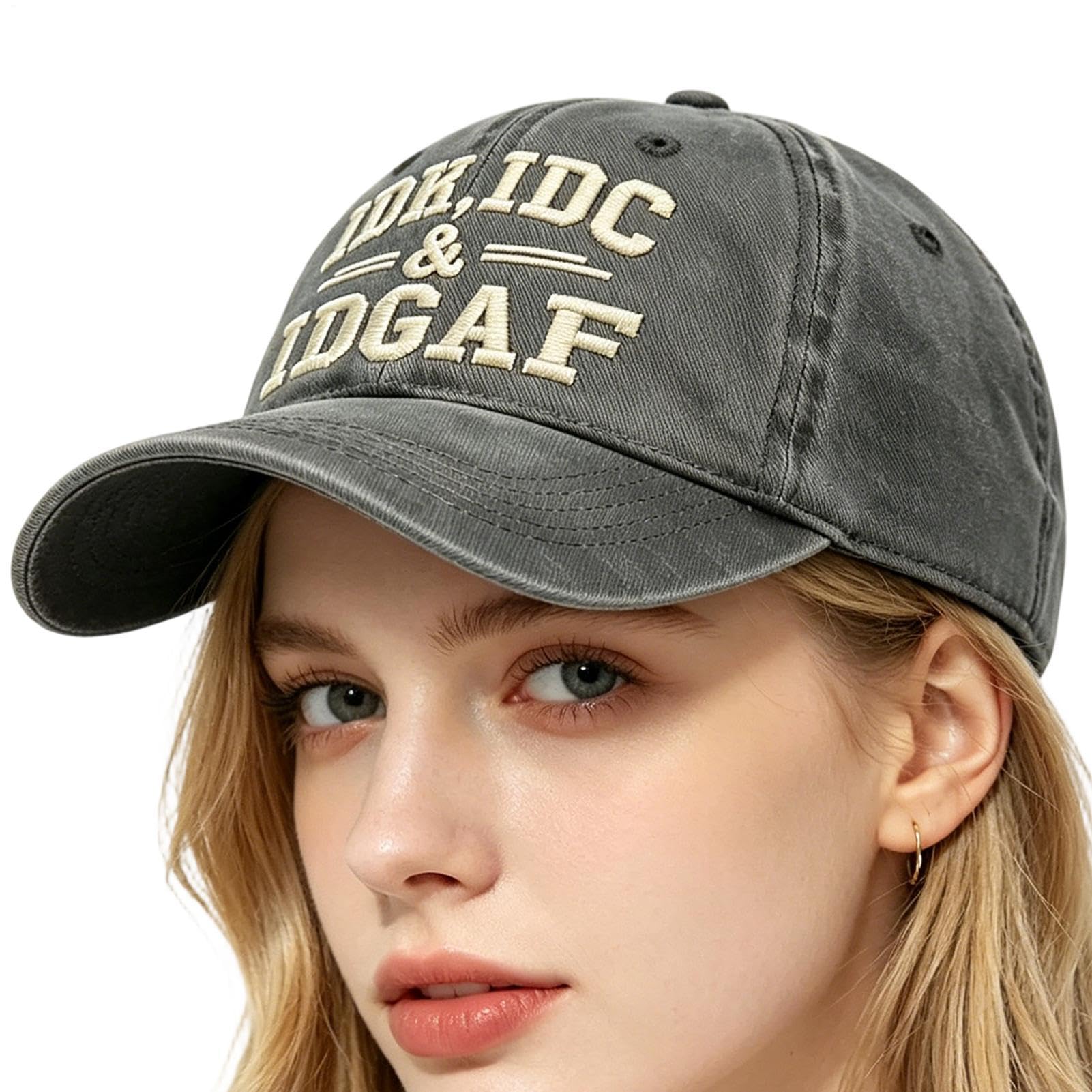 IDK IDC & IDGAF Embroidery Cap | Cotton Embroidered Adjustable Baseball Hat | Breathable Soft Dad Hat | for Adults Men Women Travel Camping Running Golf Hiking Fishing Sports Party