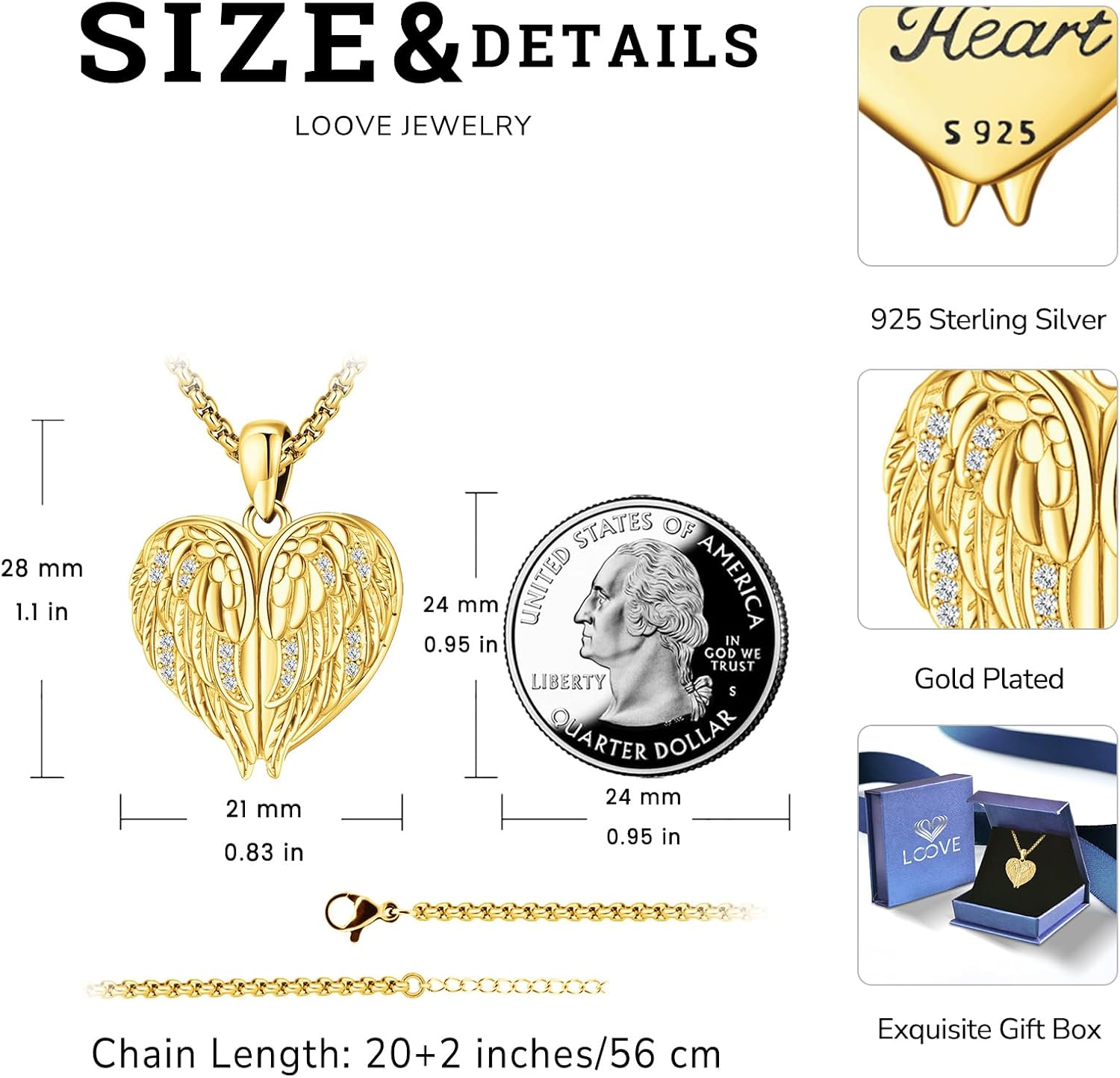 Angel Wings Necklace 925 Sterling Silver Guardian Angel Nurse RN Caduceus Pendant Charm Crystal Angel Jewelry Gifts for Women - Image 4