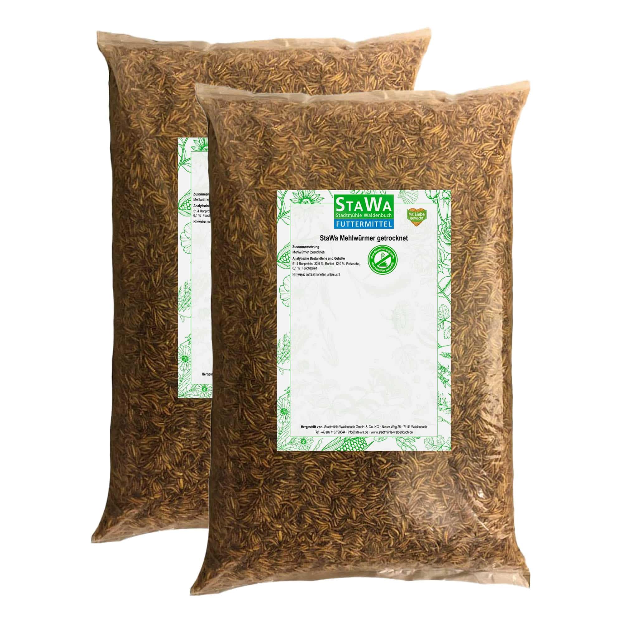 Mehlwürmer getrocknet, proteinreiches Vogelfutter, schonend getrocknet, Snack für Reptilien und Vögel, 2X 5 kg Sparpaket