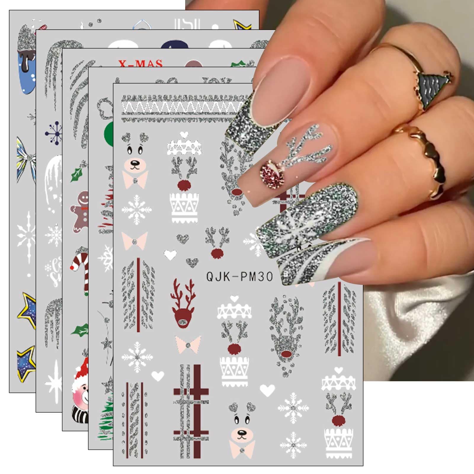 9 Blätter Weihnachts-Nagelaufkleber – Vielfältige Designs Für DIY-Nageldesign – Wiederverwendbare Sticker Für Natürliche & Acrylnägel