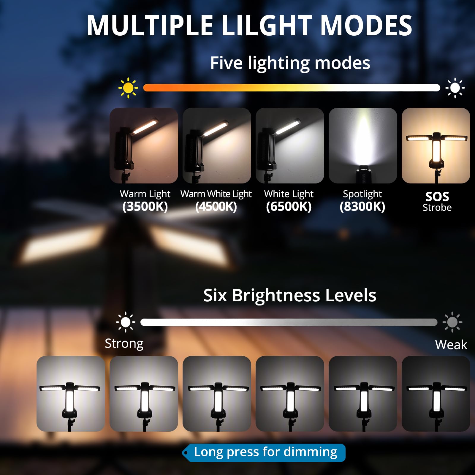 AUTOUTLET Lámpara de Trabajo LED Recargable 4000 Lúmenes con Trípode 1,55m, Batería 16000mAh Power Bank, 4 Paneles Ajustables 270°,IP66 Impermeable para Camping Taller Garaje Exterior