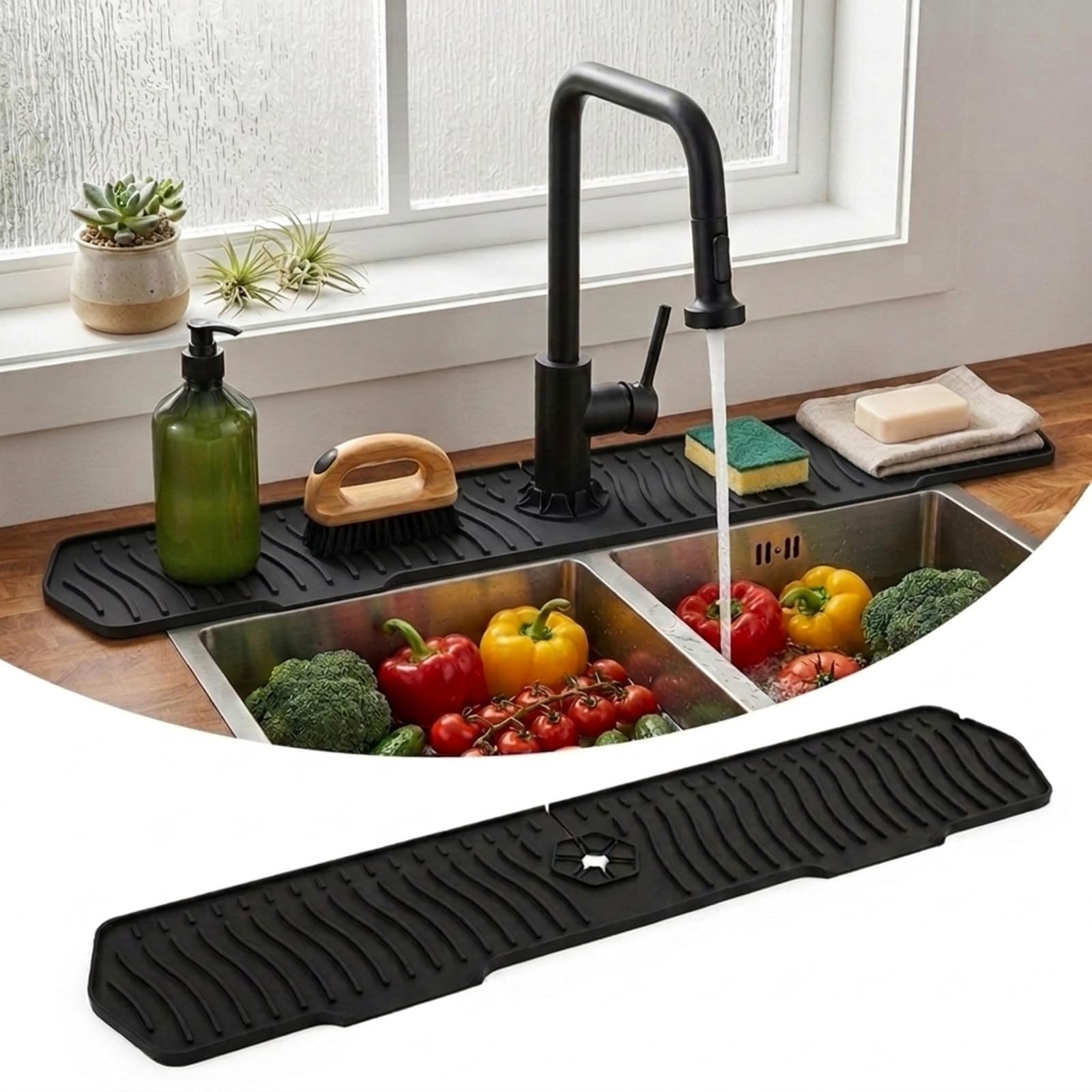 Tarqite 1 Pcs 30 Inch Sink Splash Guard Mat –Faucet Mat for Kitchen Sink for Kitchen & Bathroom, Quick-Dry Countertop Protector (Black)