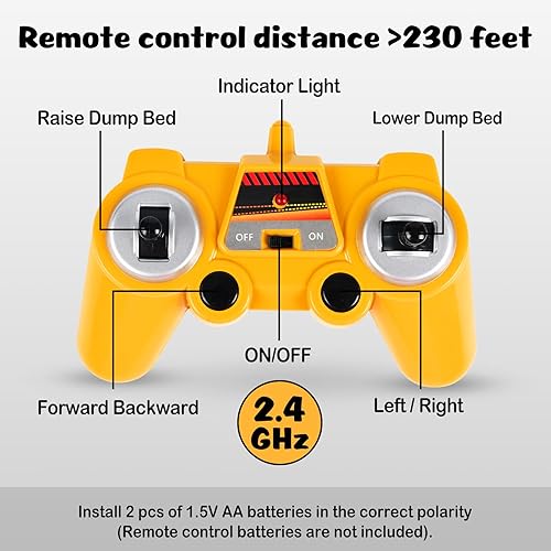 Miniatura 6 de DOUBLE E Mack - Camión volquete RC para niños, camiones de control remoto, juguetes de construcción con luces y luces para niños de 6, 7, 8, 9, 10