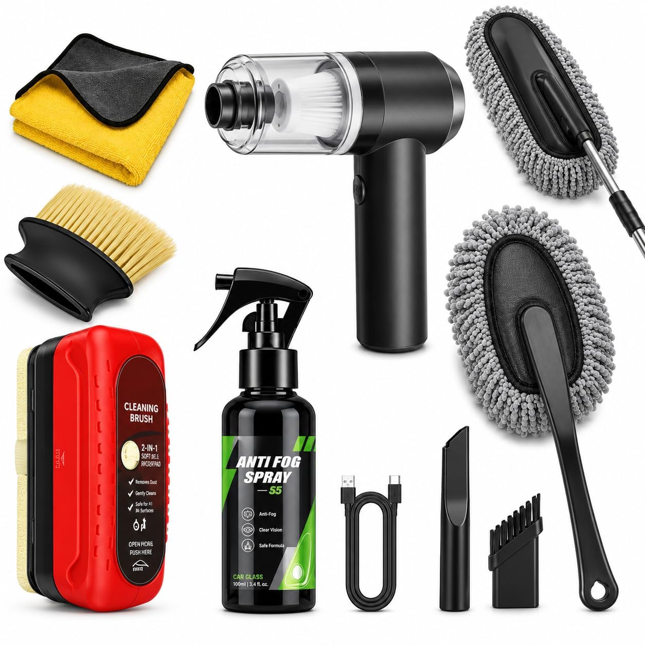 Car Cleaning Kit 7 PCS with 3-in-1 Mini Vacuum Cleaner, Microfiber Cloth, Car Duster, Wheel Brush, Anti-Fog Spray & Glass Cleaning Tools, Complete Car Care & Detailing Combo-image-40