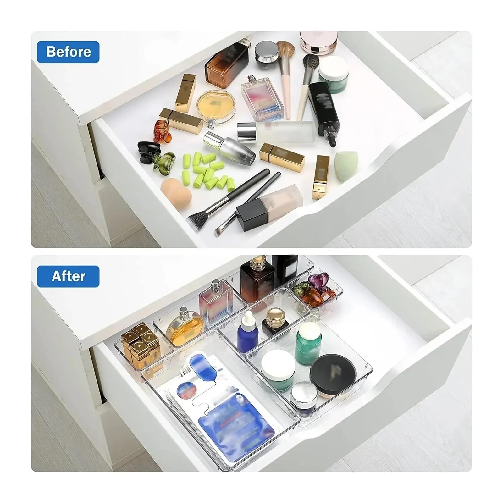 Cajas Organizadoras Cajones 8/13/25Pcs Drawer Organizers Set Clear Plastic Desk Divider Bins Bedroom Dresser Office Storage Box for Makeup Jewelries Kitchen(4pcs)