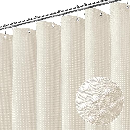 Miniatura 9 de MitoVilla Cortina de ducha de punto gofre beige para decoración de baño rústica de otoño, cortinas de ducha de tela de gofre marrón tostado, cortina
