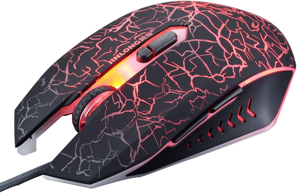 JINLONG Ergonomic Wired Game Computer Mouse with 4 Soothing LED Colors, 4 DPI Change (Black)