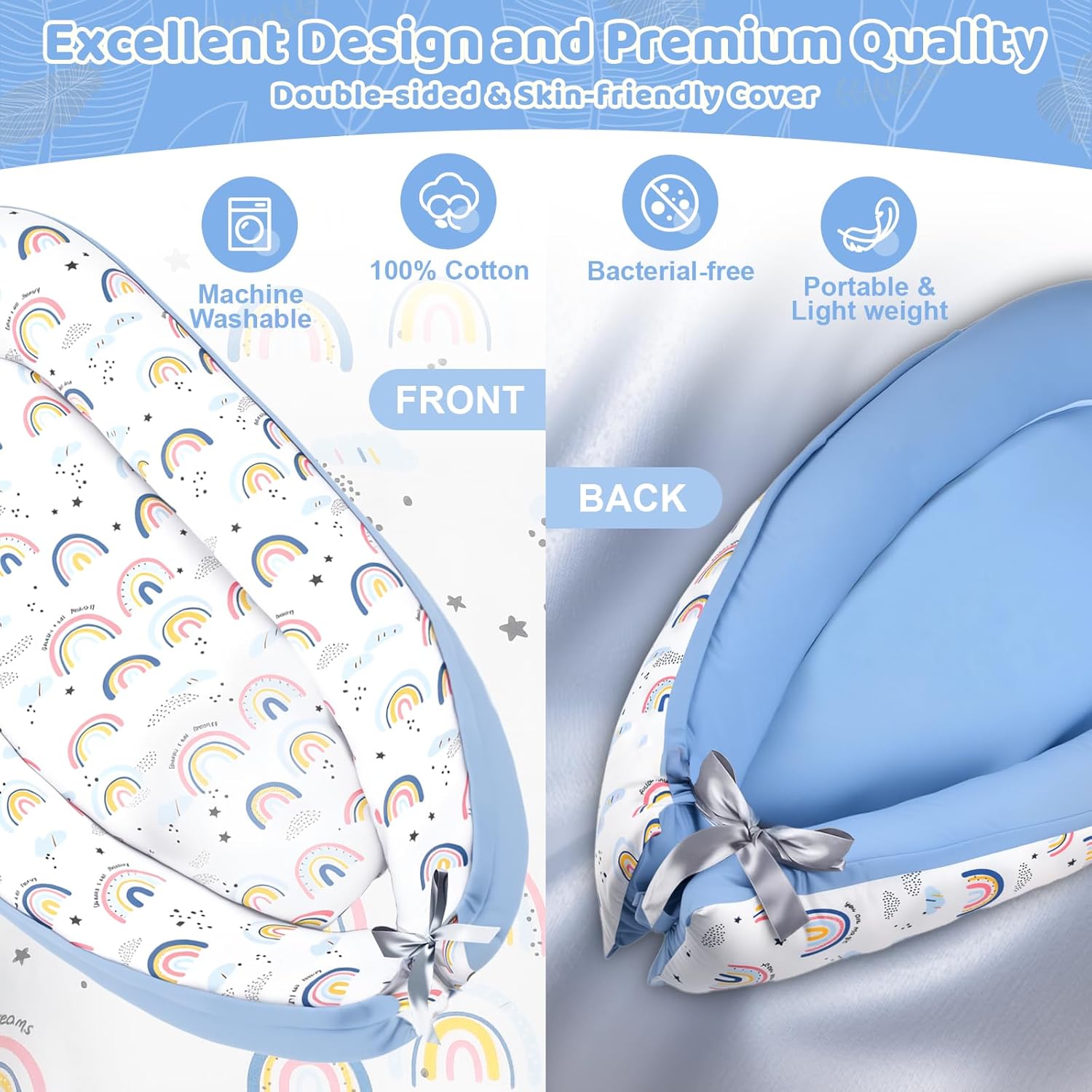 Baby Lounger, Baby Lounger for Newborn 0-24 Months, Premium Soft & Breathable Infant Lounger, Pure Cotton Baby Nest for Boys & Girls, Portable Newborn Lounger for Travel and Home. - Image 4