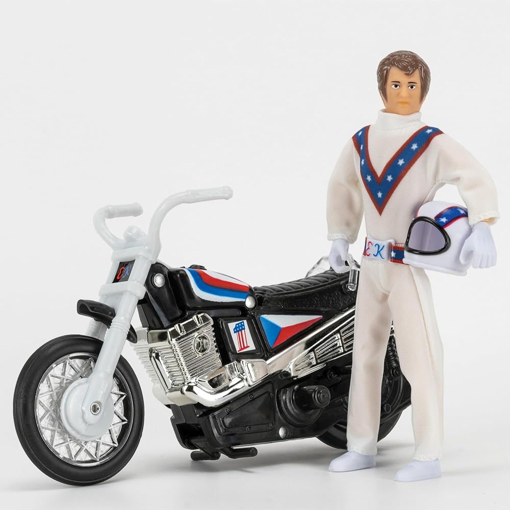 Evel Knievel Stunt Cycle - The Amazing Wind Up and Go Action Toy Launcher for Ultimate Jumps, Crashes, Flips and More - 8 Inch Bike Jumps Anywhere from 100 to 150 Feet - Original 1970's Stunt Bike.