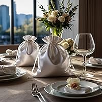 Vista 5 de Bolsas de regalo de satén blanco de 4 x 6 pulgadas, bolsas de joyería, bolsas de cordón para regalos de boda, bolsas de regalo de Navidad para baby