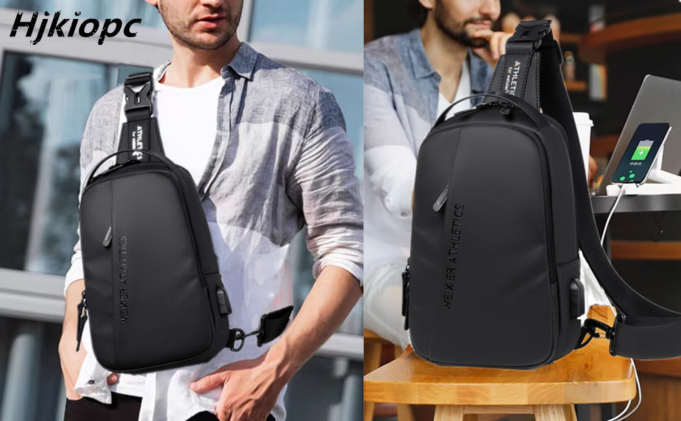 Zaino Monospalla Impermeabile Uomo - Borsa A Tracolla Con USB, Per Trekking E Lavoro - Foto 2
